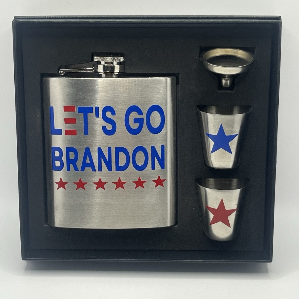 "Let's Go Brandon" Stainless Steel Flask, 2 Shot Glasses & Funnel Gift Set
